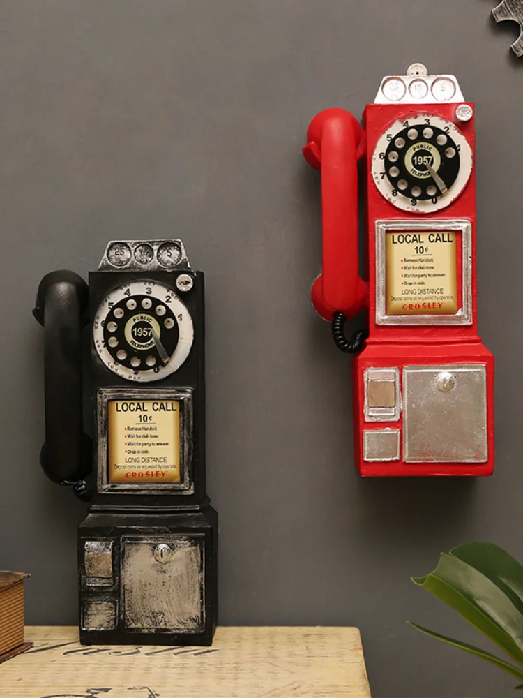 Retro Wall Phone Pendant Vintage Telephone Model Wall Hanging Ornaments Furniture Crafts Gift for Bar Home Decoration Old Phone