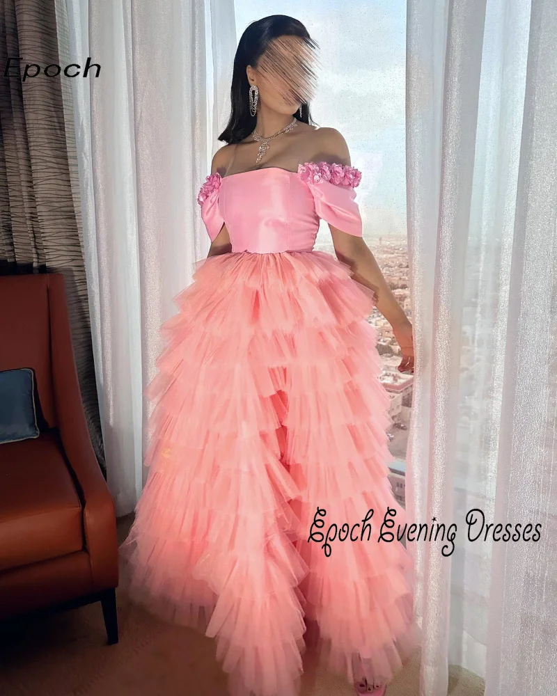 Epoch Charming Evening Dress فساتين مناسبة رسمي Elegant 3D Flowers Tiered Tulle Homecoming Prom Gown For Sexy Women 2024