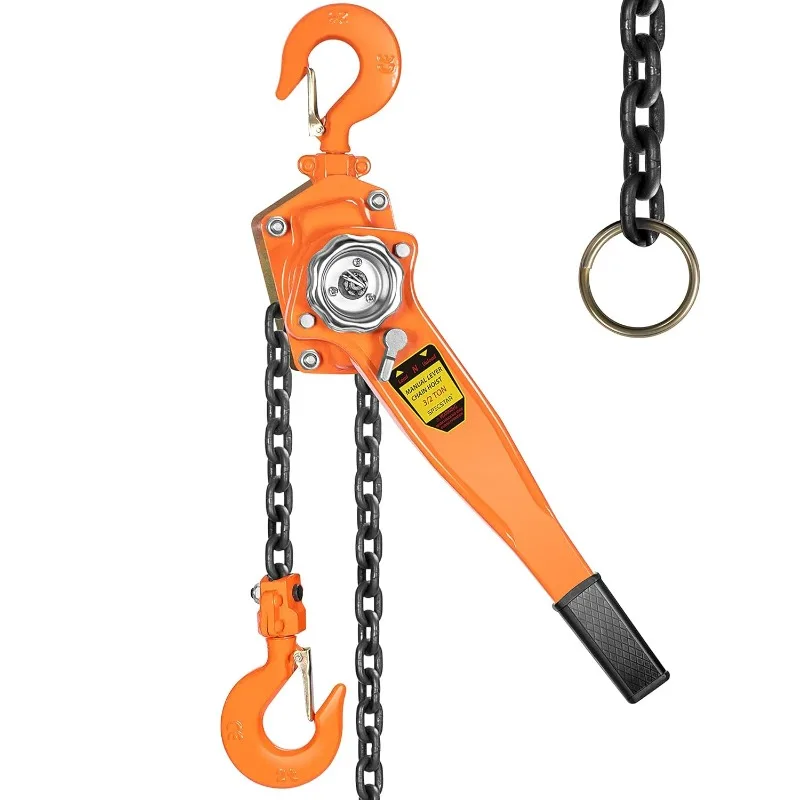 Lever Chain Hoist 1-1/2 Ton 3300 Lbs Capacity 10 Feet with 2 Heavy Duty Hooks, Chain Come Along for Warehouse Building