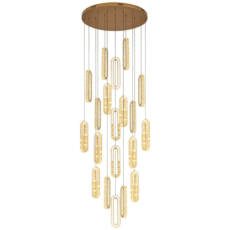 

Postmodern villa staircase long chandelier duplex building light luxury Nordic living room loft ring chandelier decoration