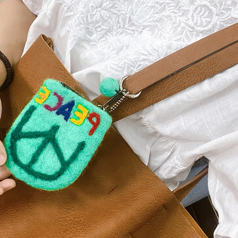 Felt Soft and Cute Mini Coin Purse Bus Card Holder Rainbow Retro Cute Smiley Face Coin Purse