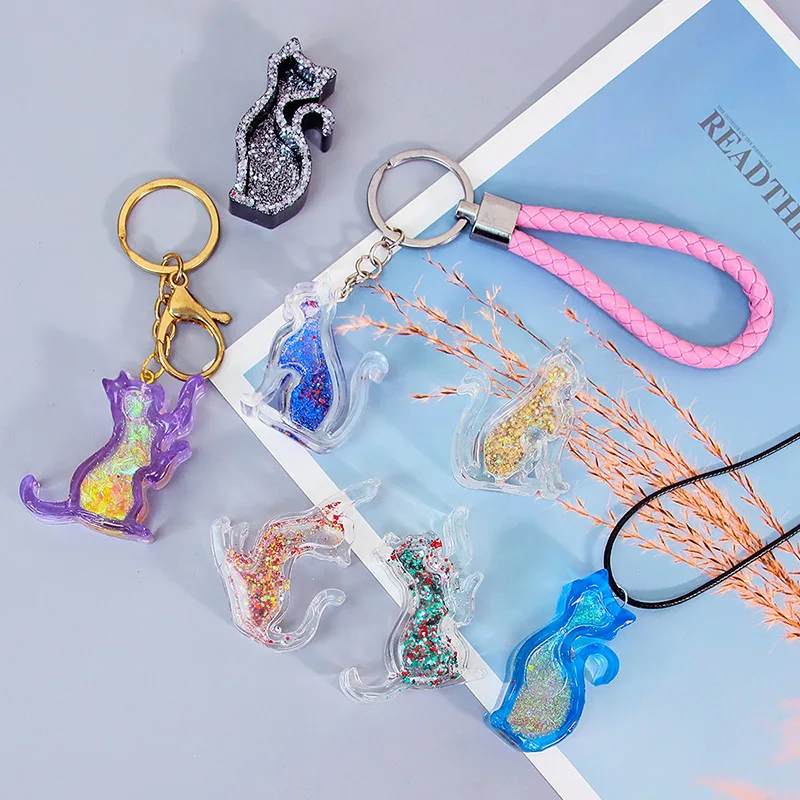 DIY Crystal Resin Cat Series Keychain Silicone Mold Quicksand Shaker Pendant Mold UV Resin Decoration DIY Craft Making