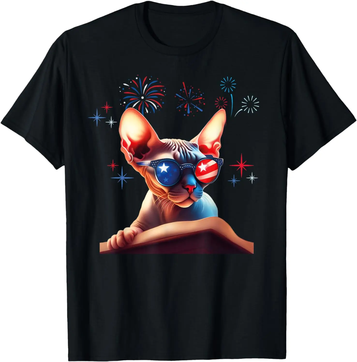 Funny Meowica Sphynx Cat Lover Owner USA Flag 4th Of July T-Shirt