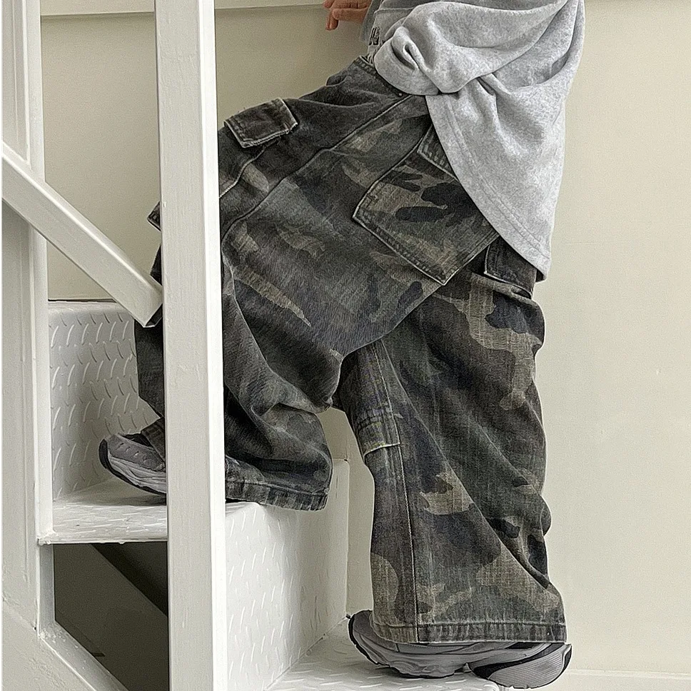 Pantalons de travail camouflage pour garçons, édition coréenne, Style occidental, pantalons décontractés tendance pour enfants de la taille moyenne à grande taille, automne 2025