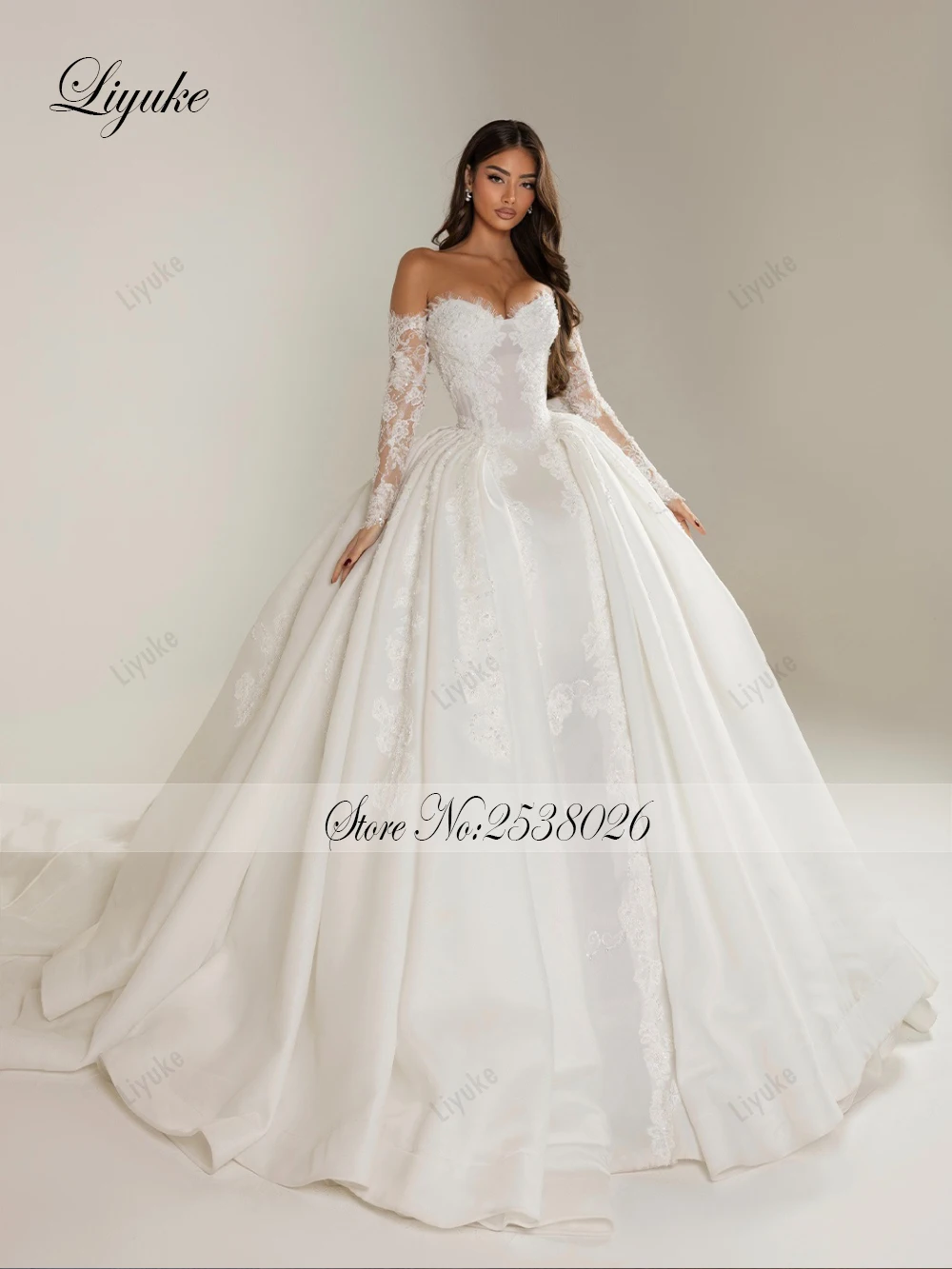 Liyuke Custom Made Sweetheart Ball Gown Wedding Dresses Beaded Pearls Appliques Elegance Bridal Skirts With Removable Sleeves