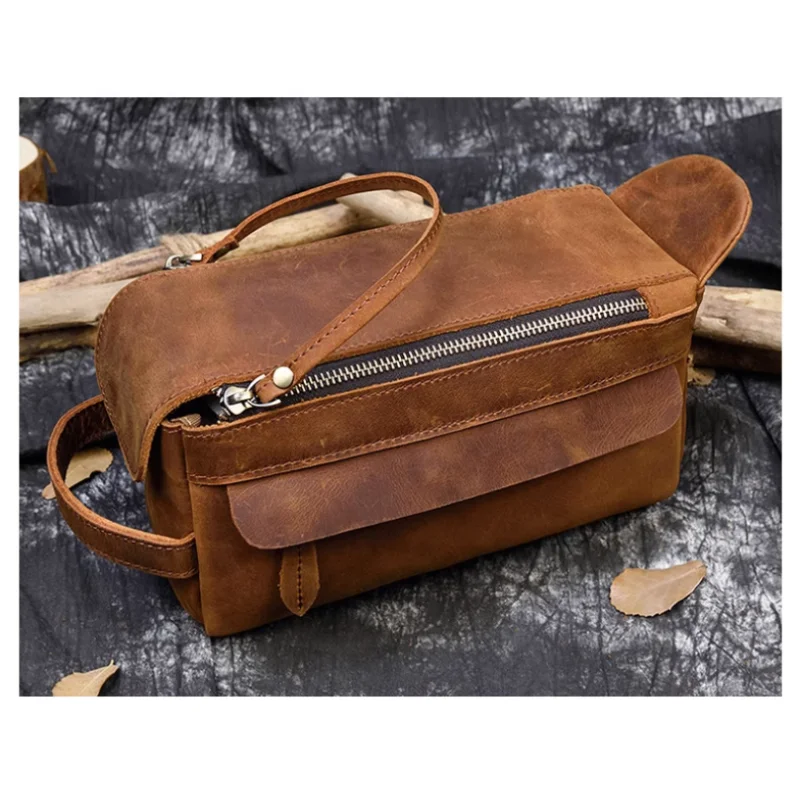 

Multi-Functional Genuine Leather Hand-Held Large-Capacity Toiletries And Makeup Bag