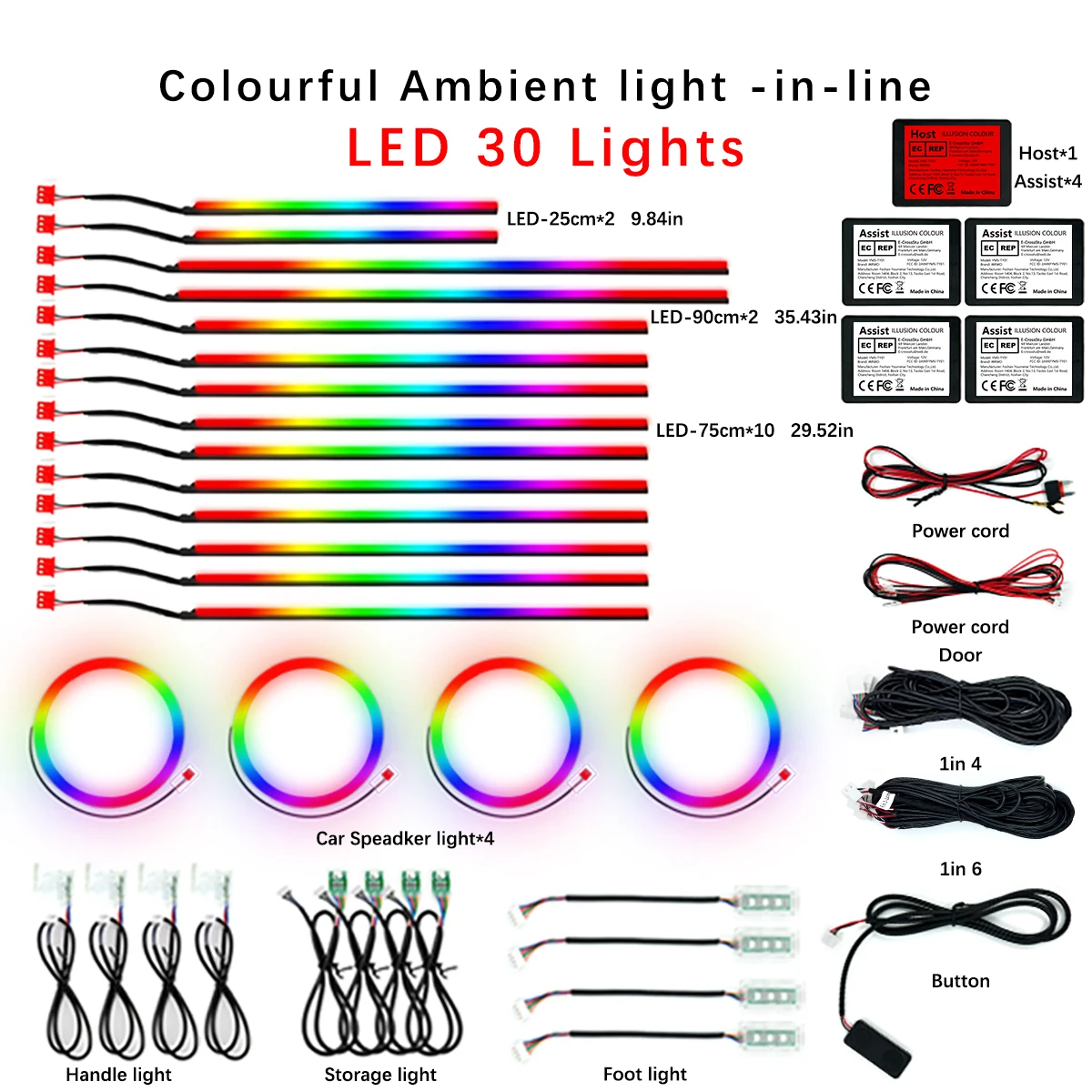 

Универсальная автомобильная RGB-подсветка 30-в-1, 128 цветов, акриловые полосы, эффект симфонии, для интерьера, приборной панели, декоративная атмосферная лампа