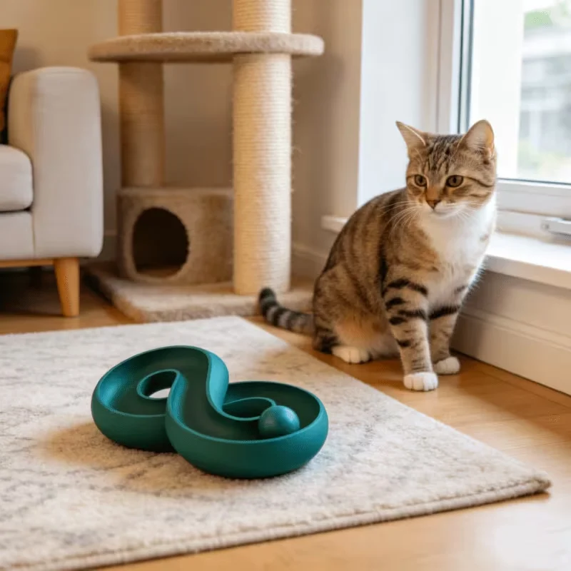 Katzen-Infinity-Loop-Kugelbahn: Buntes, energieaufwändiges Anti-Demontage-Katzenspielzeug für Zuhause – Detail 6