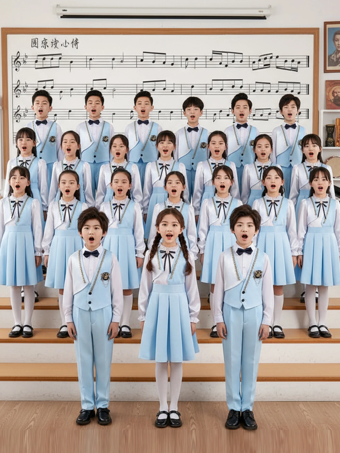 

Синий костюм для выступлений: национальный стих, речь, хоровое исполнение, конкурс для девочек-учениц начальной школы, патриотический наряд