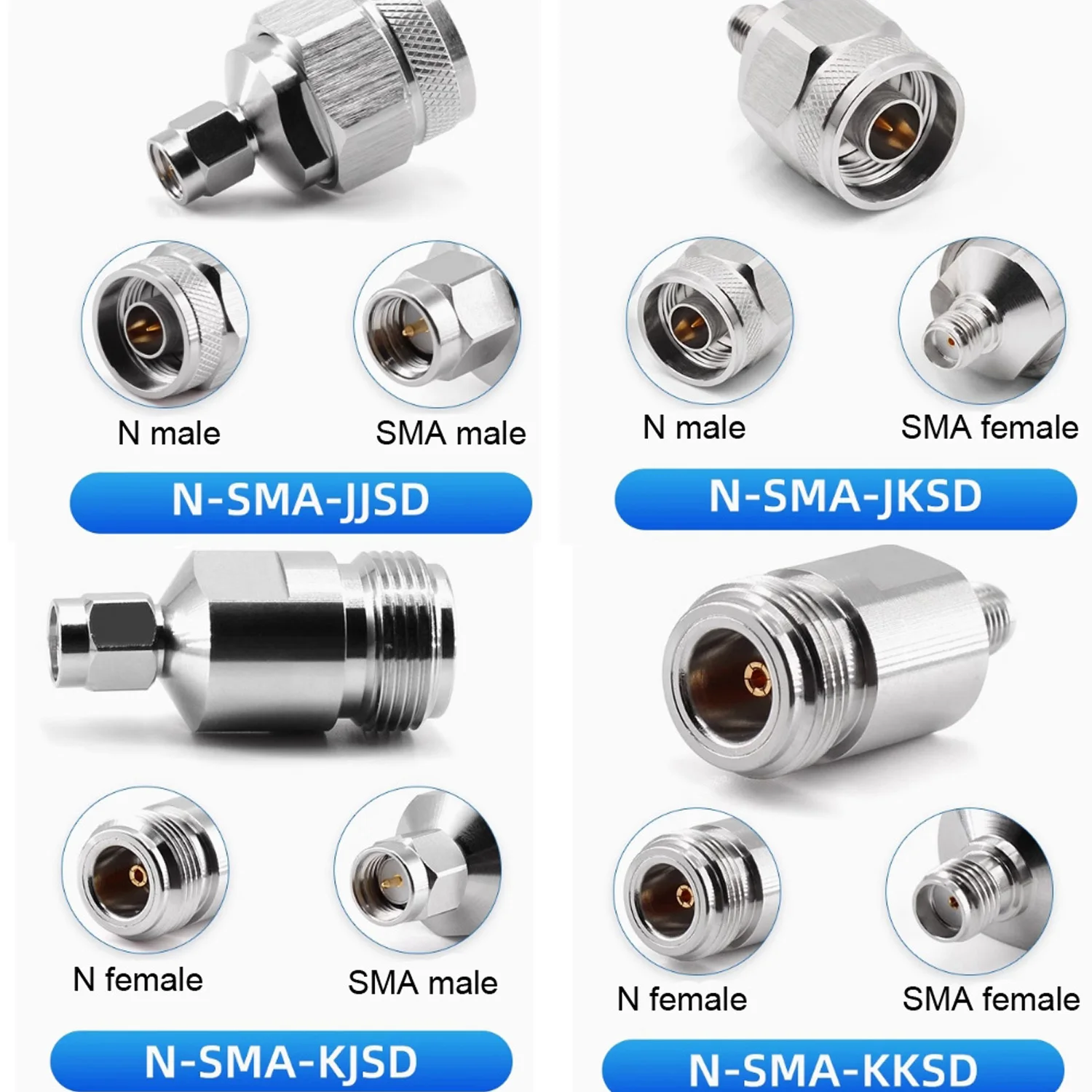 

10PCS Copper N-SMA-JJ RF Adapter N-Male To SMA Male/Female 0-18GHz 50ohm High Frequency Adapter