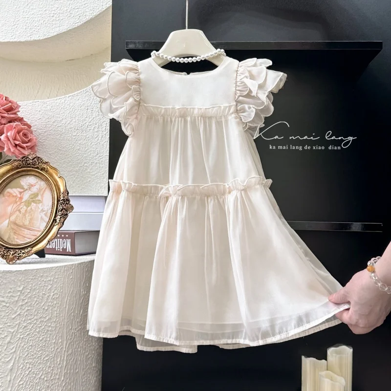 

ZLXZ-Girls' Dress2024Summer New Western Style Baby Girls' Summer Fashionable Dress Flounced Sleeve Children's Princess Dress