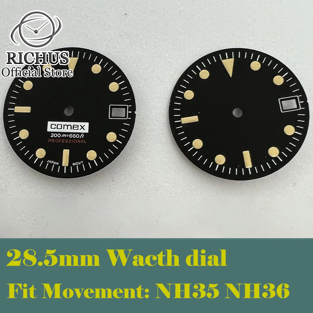 28.5mm NH35  dial with date window  black watch dial fit NH35 movement