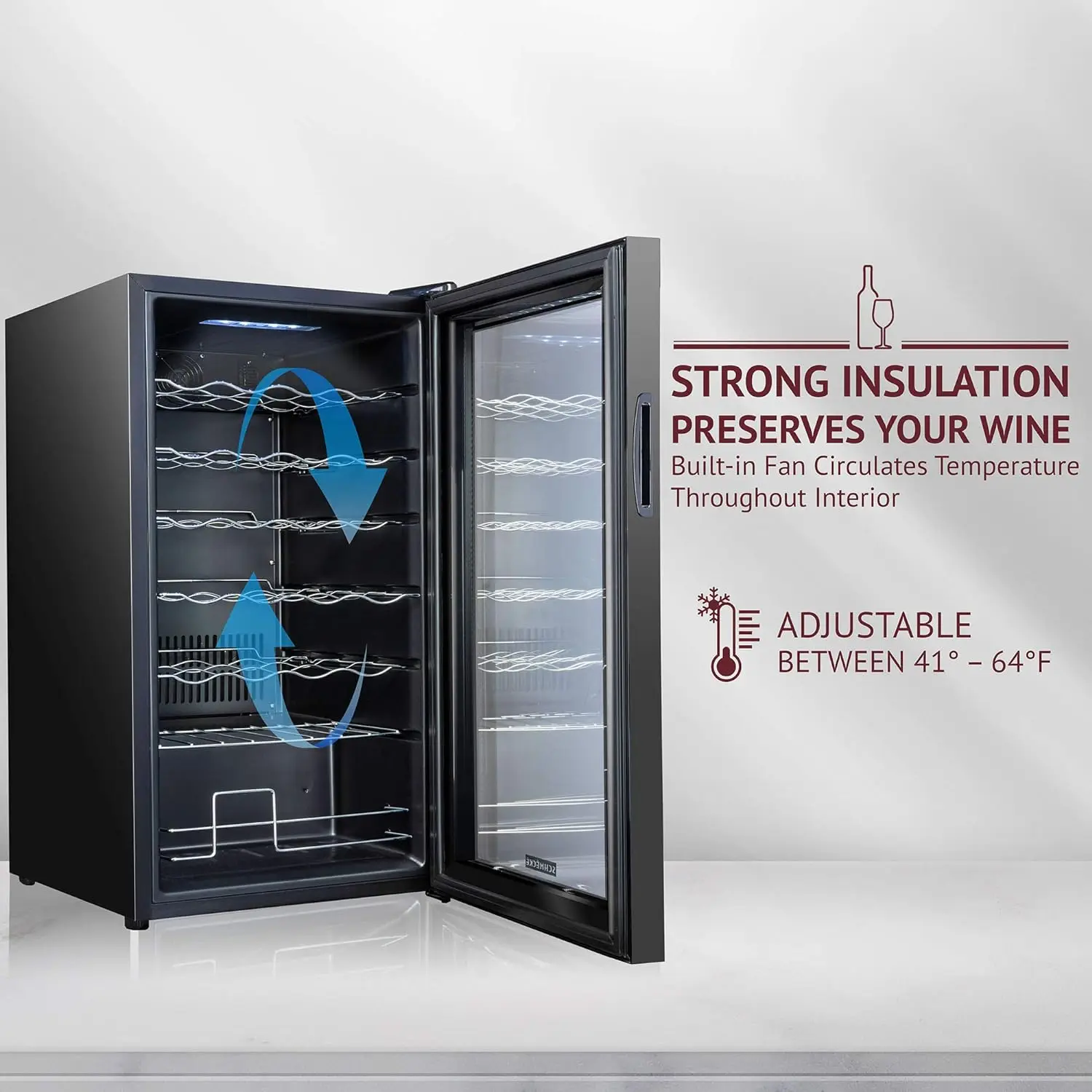Schmecke 34ขวดคอมเพรสเซอร์ถังแช่ไวน์ตู้เย็น w/ล็อค | ห้องเก็บไวน์ขนาดใหญ่อิสระ | 41f-64f