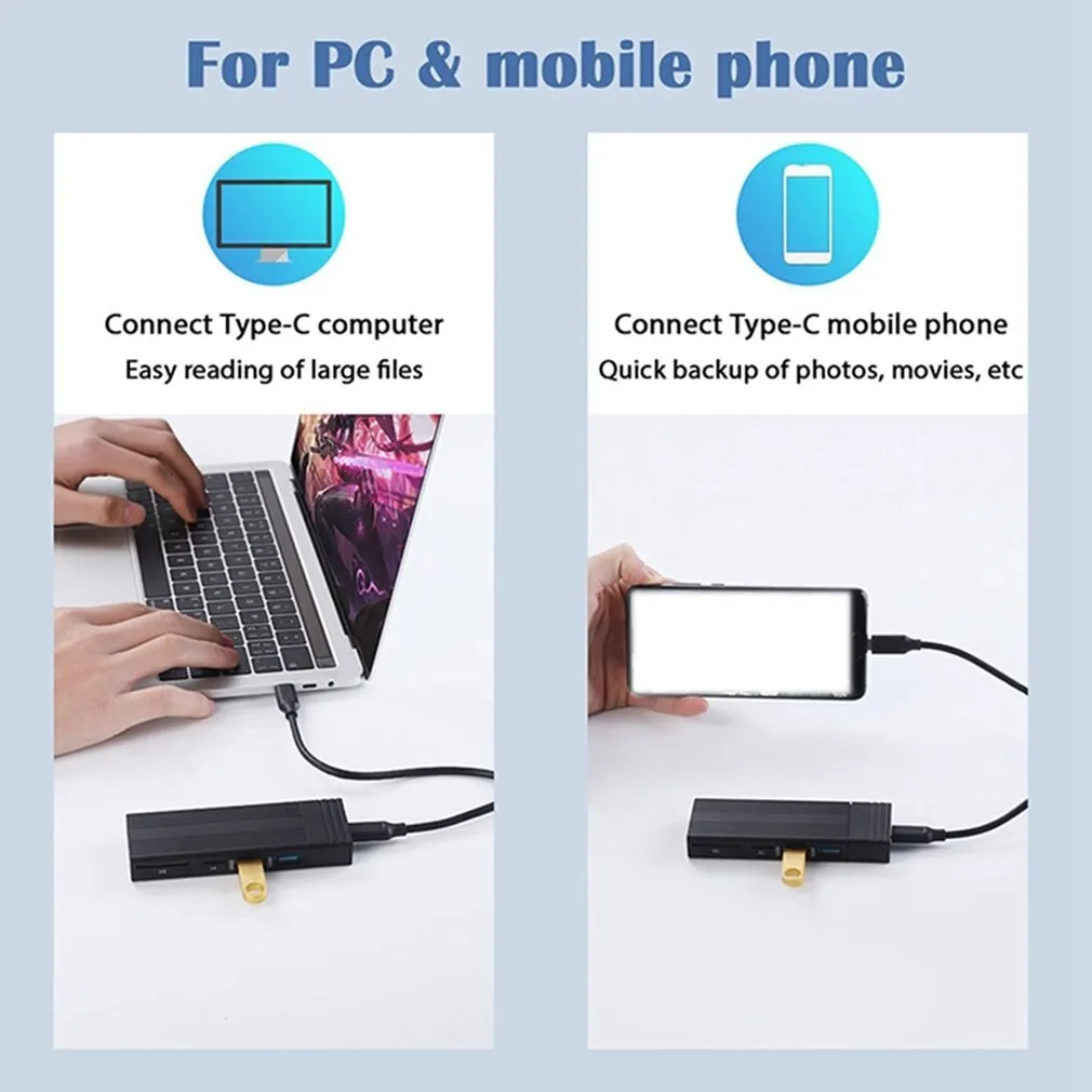 USB3.1 Hub صندوق القرص الصلب المحمول TypeC SATA/NVME بروتوكول مزدوج لا يتطلب سائق متوافق مع حاوية القرص الصلب دروبشيبينغ
