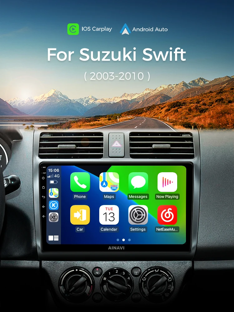 Ainavi Autoradio Voor Suzuki Swift 2003 2005 2006 2007 2008 2009 2010 Draadloze Carplay Android Auto Multimedia Speler 2 Din - afbeelding 2