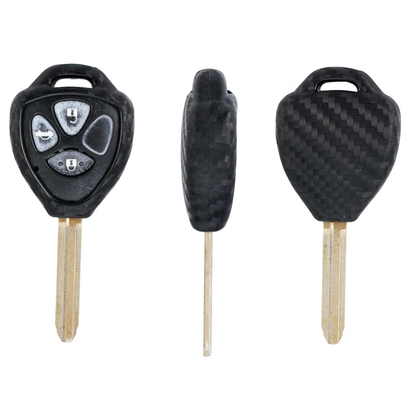 WFMJ ブラックトヨタアバロンサイオン iQ tC xB カーボンファイバーシリコンキーチェーンカバー Fob