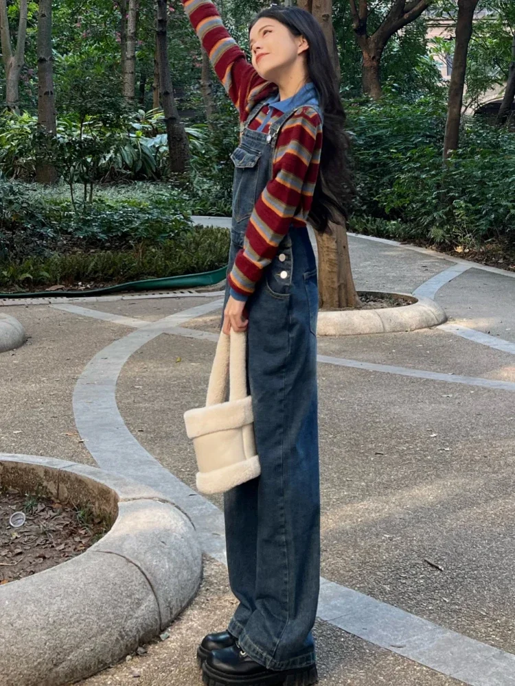 جمبسوت نسائي واسع الساق عتيق فضفاض يناسب الجميع على الطراز الكوري أنيق ومبيض ربيعي غير رسمي بنطلون Ins High Street