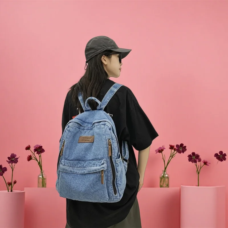 

2025 Fashion Denim Rucksack - Multi Pockets Large Capacity School Backpack for Trendy Female Students Mochila De Escola