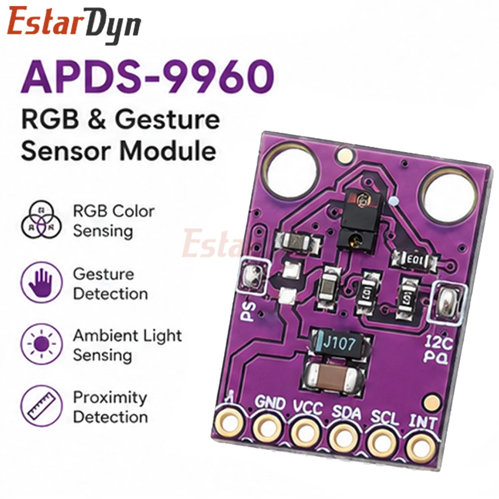 Module de capteur de proximité RGB à reconnaissance gestuelle Estardyn APDS-9960 GY-9960 3.3V I2C pour contrôle sans contact et détection de couleur