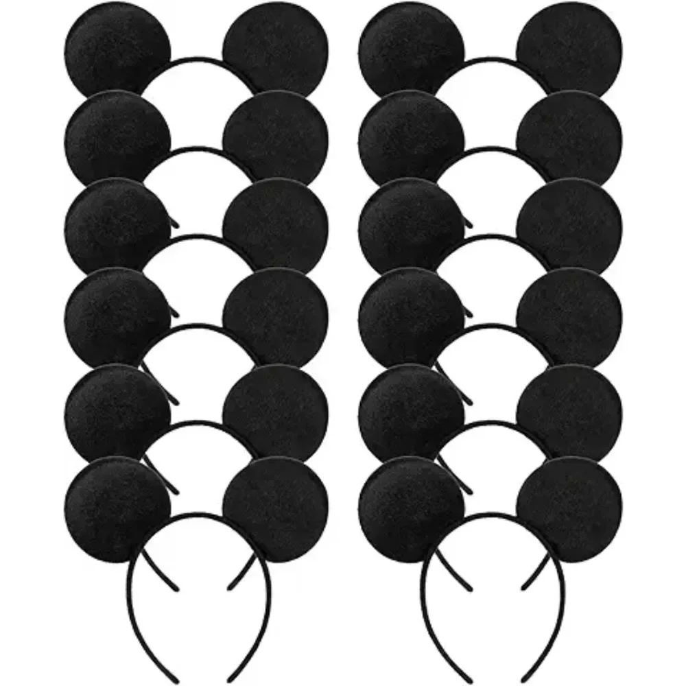 12PCS/SET Mouse Ears Headband Solid Black Bigger Ears Birthday Accessories Hairband Party Party Favors Round Ear Animal Headband view 6