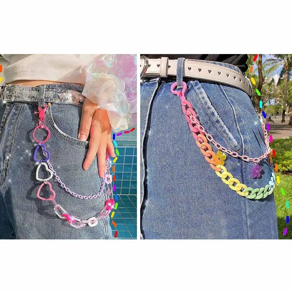 Модная подвеска в стиле панк-рок, цепочка для брюк, большое кольцо, хип-хоп, поясная цепочка для ключей Y2K, радужная смоляная цепочка для брюк, поясные цепочки для мужчин и женщин
