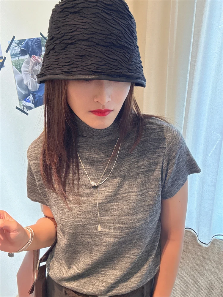 

SDNINEHOME Korean Sle Knitted Top Loose Comfortable Simple Gentle Sle Polyester Blend ort Sve Regular Length