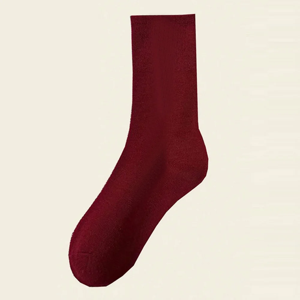 2 Pair Red Lower Leg Socks Women Fashionable Casual Solid Color Middle Tube Woman Socks Autumn Winter Long Soft Home Floor Socks