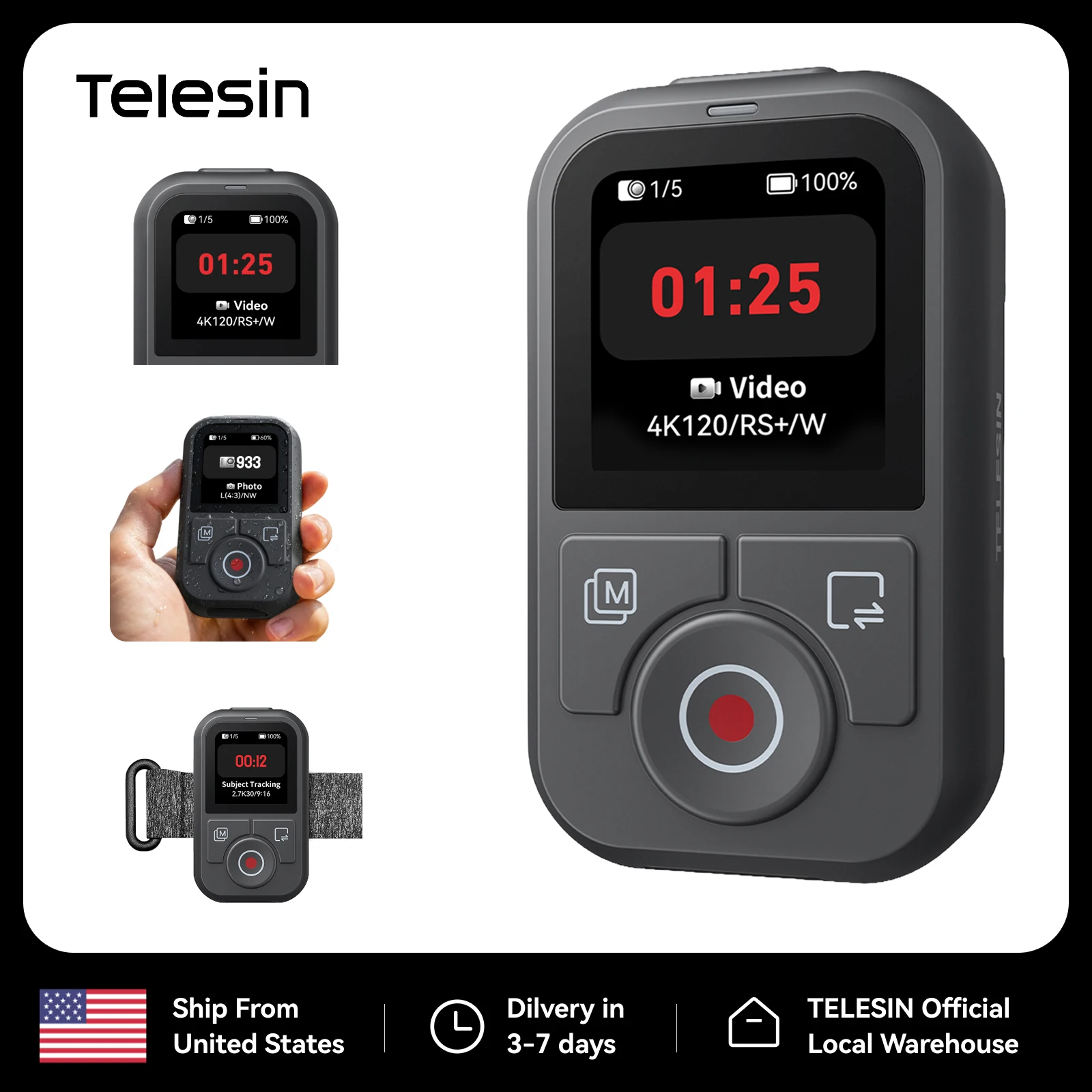 TELESIN T13 Bluetooth Waterproof Remote for DJI Osmo Action 6 5 Pro 4 & Osmo 360, 1.4'' HD Color Screen, 50m Wireless Control, One-Press Wake & Shooting, 8-Hour Battery with Adjustable Wrist Strap