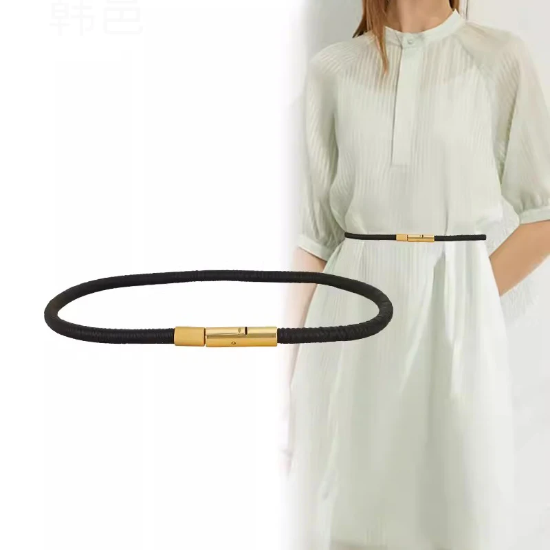 Sheep Skin Elastic Waist Chain Dress Belt Women's High Sense Decorative Ladies Thin Belt Fashion Black