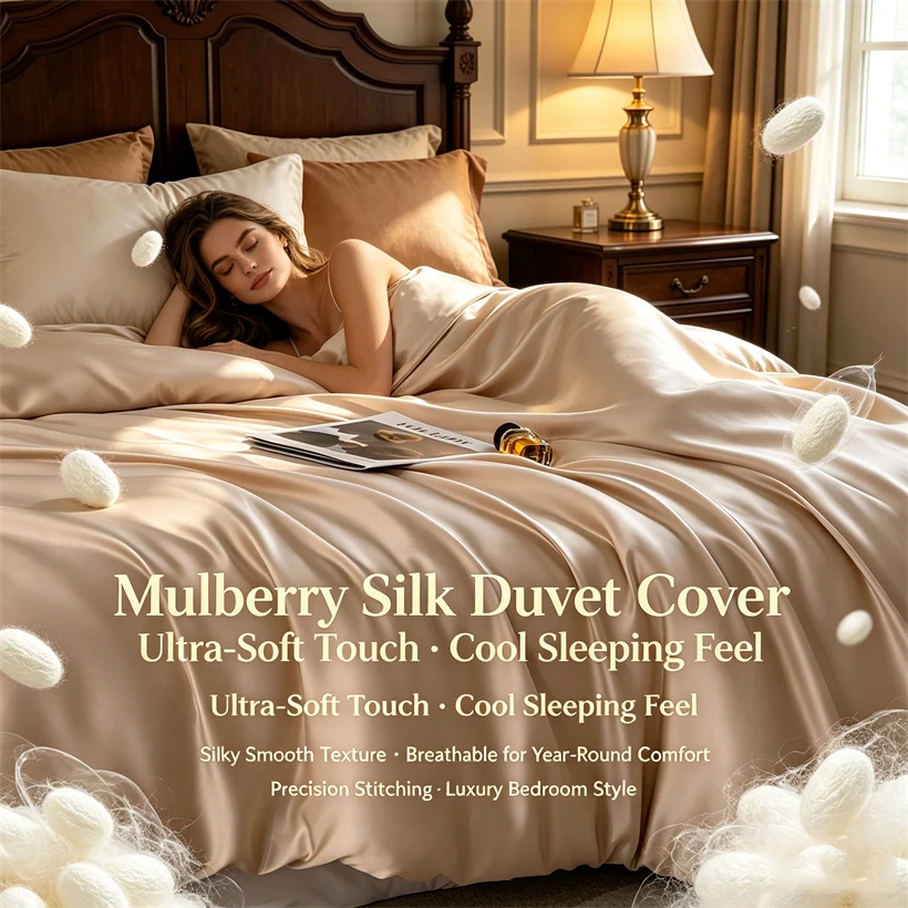Natural Mulberry Silk Duvet Cover 1 Piece Solid Color Quilt Cover with Hidden Zipper Single Double Queen King Comforter Cover