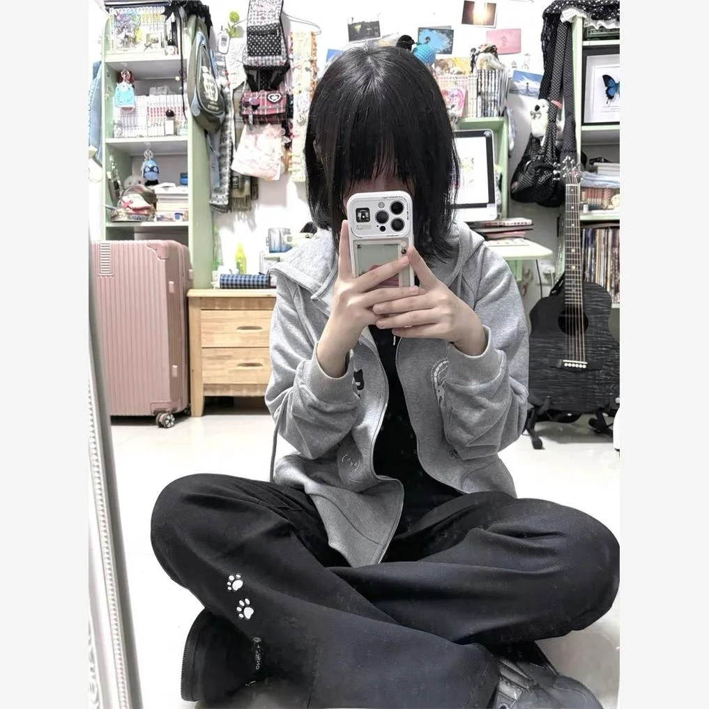 Lindo ey estampado largo Sve sudadera con capucha mujer Otoño Invierno cremallera Cardigan Jaet suave acogedor Fem Faion conjunto poliéster Fa...