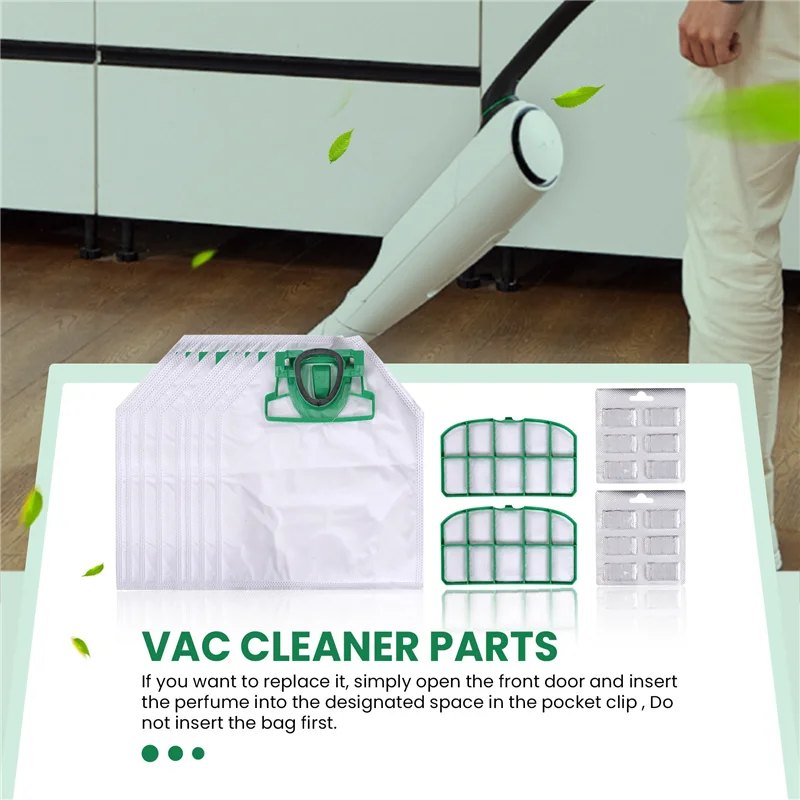 For VK200 FP200 Parts for Vorwerk Kobold Vacuum Cleaner Bag Replacement Filter 8 VK200 Bags+2 HEPA Filters+12 Fragrances