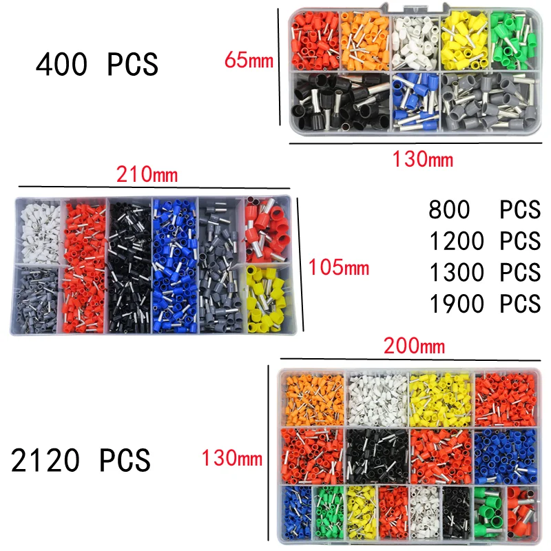 400-2120PCS Box,VE Tubular Crimp Terminals,Wire Insulated Terminator,Block Cord End Connector,Electrical Tube Terminal