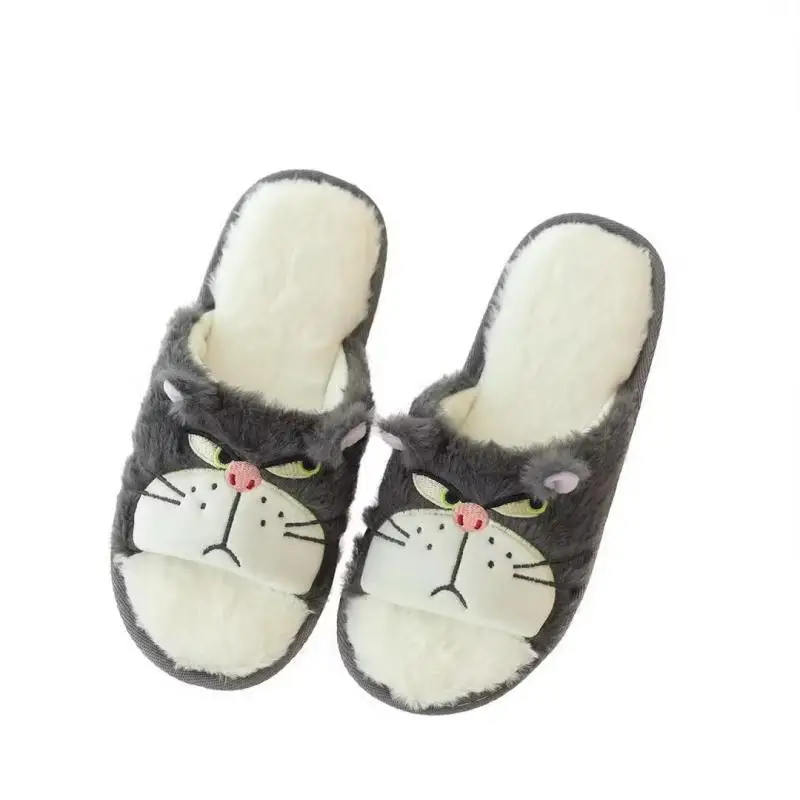 Disney Cute Cartoon Lucifer Cat Cotton Open Toe Slippers Four Seasons Household Plush Slippers Girls Gift