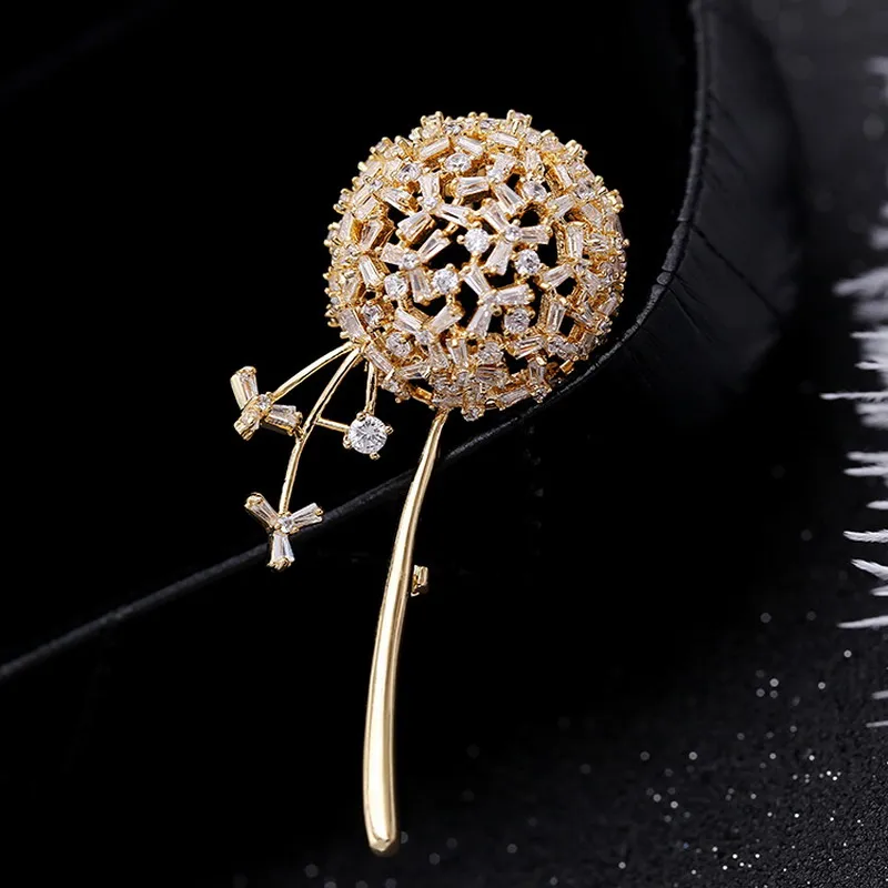 Dandelion Brooches for Women New Designer AAA Zircon Sunflower Luxury Charm Crystal Jewelry Gold Best Gift Girl Friend