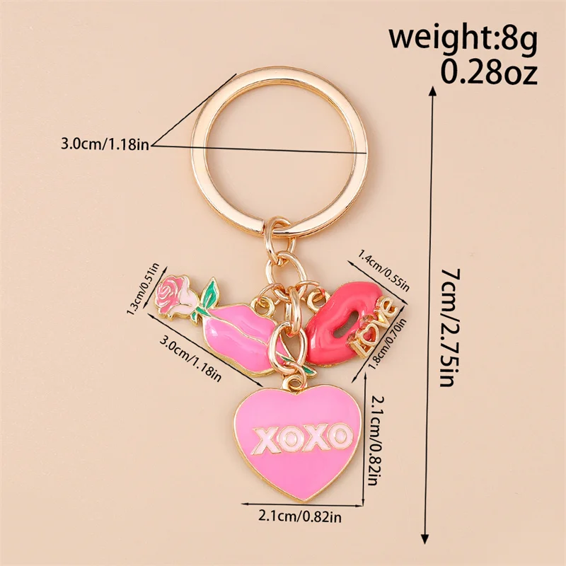 Niedlicher Schlüsselanhänger mit Herz, Emaille-Lippen und Rose für Damen und Herren, Auto-Schlüssel, Handtaschen-Anhänger, Schlüsselketten, DIY-Accessoires – Detail 10