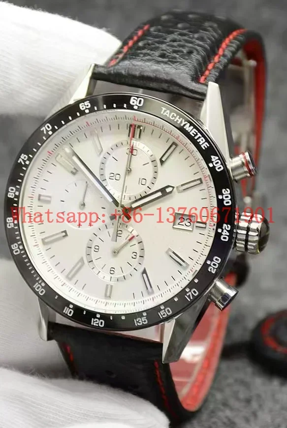 Luxury New Mens Quartz Chronograph Watch Black Blue Ceramic Leather Stopwatch Stainless Steel Luminous Sapphire