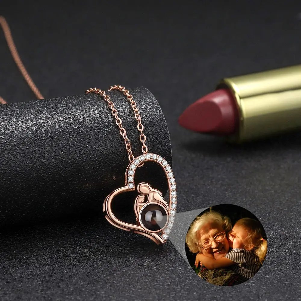 Projection Necklace Heart Pendant Custom Personalized Photo Necklace for Women Mother's Day Jewelry Mom Ladies Memory Gifts