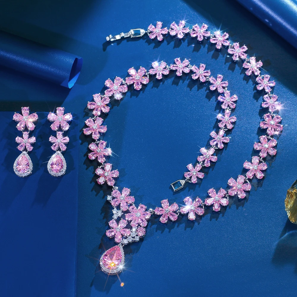 

Новый винтажный блестящий розовый комплект украшений ThreeGraces с цирконием в форме цветка и капли воды для женщин, для свадьбы, вечеринки, T1204