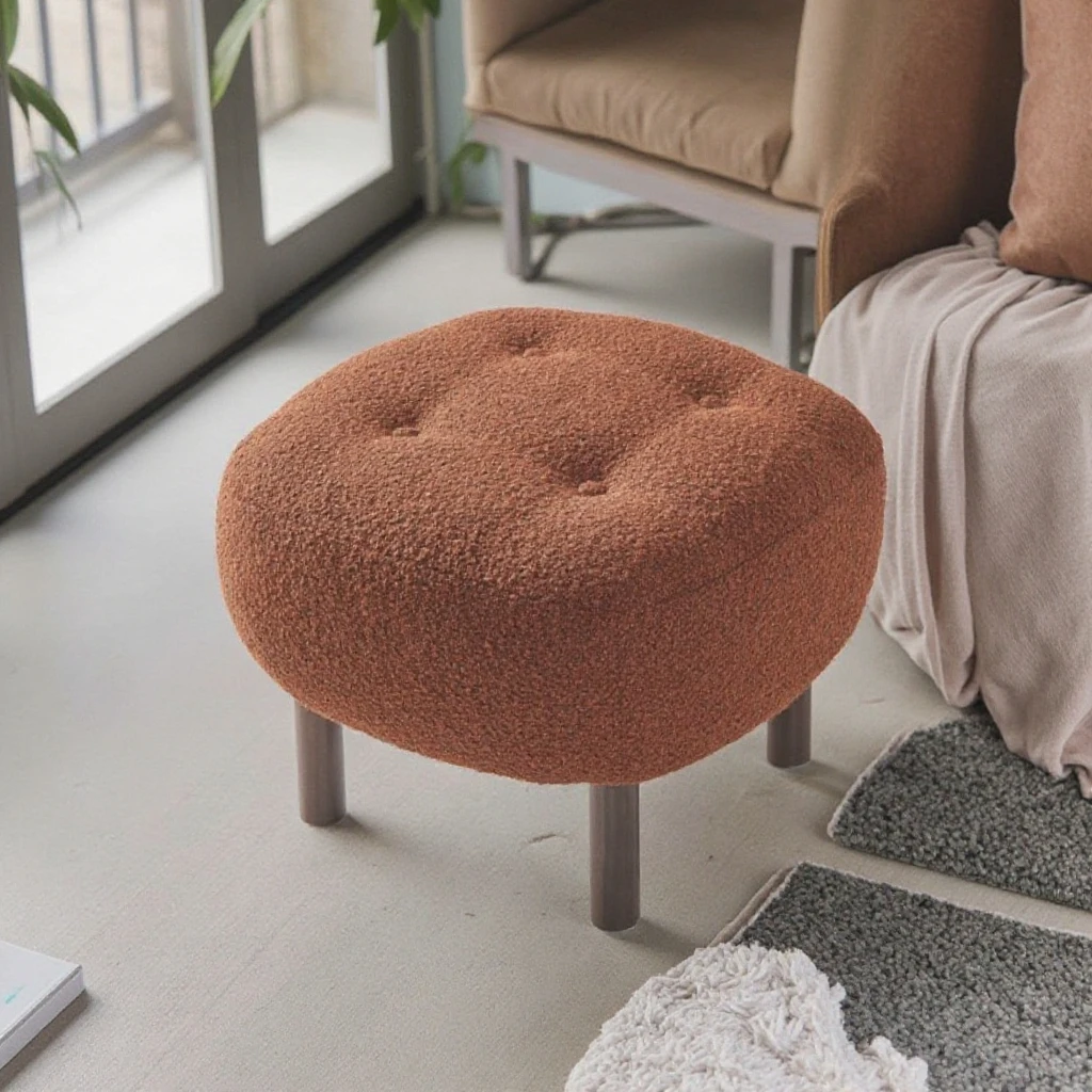 New Design Faux Fur Ottoman Woven Pouf Stool with Storage for Home Office Villa Outdoor Dining Bathroom-Wood and Metal