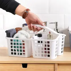 3 Compartments Shower Basket Practical with Handle Hollow Out Storage Basket Plastic Toiletries Organizer Box for College Dorm