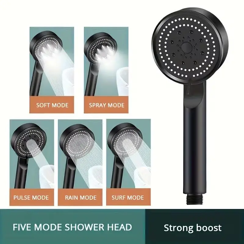 2pcs High-Pressure Shower Head, 5/6 Modes, Rain/Massage/Spray Gun, Plug-and-Play, Handheld/Fixed