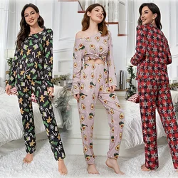 Autumn and Winter Models of Christmas Pajamas Homewear Set of Women's Milk Silk Printing Fabric Long-Sleeved Long Pants Suit