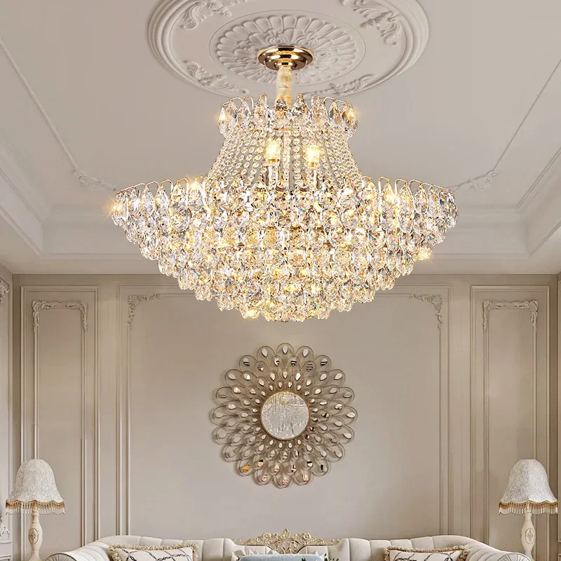 

Luxury High Quality Round Golden Crystal Chandelier Living Room Bedroom Lamp French Style Luxury Atmosphere New Restaurant Lamp