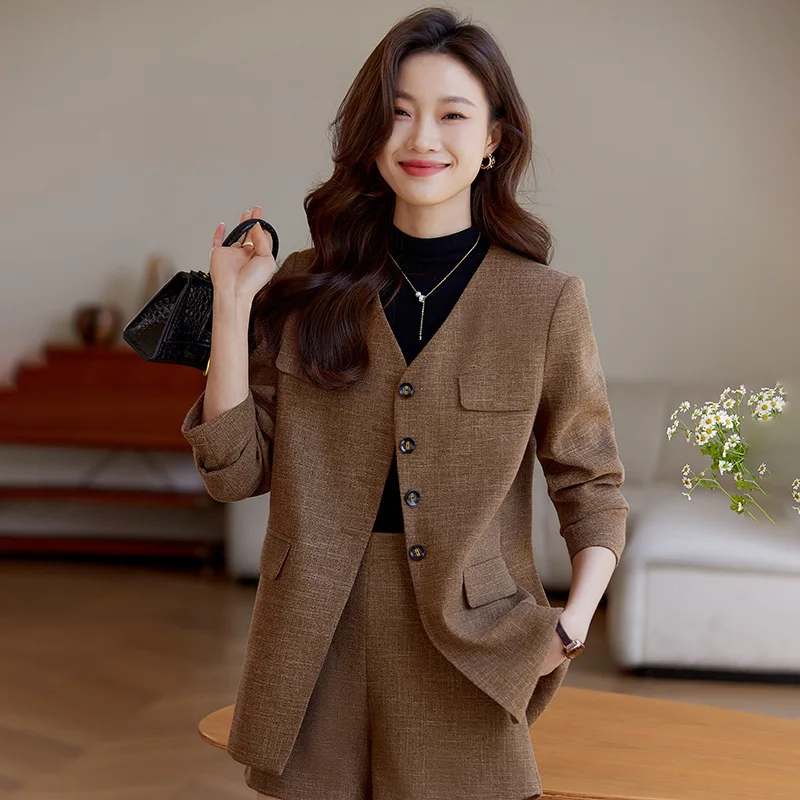 Brown Suit Jacket for Women Spring2024New Korean Style Fashion Small Business Wear Casual Suit