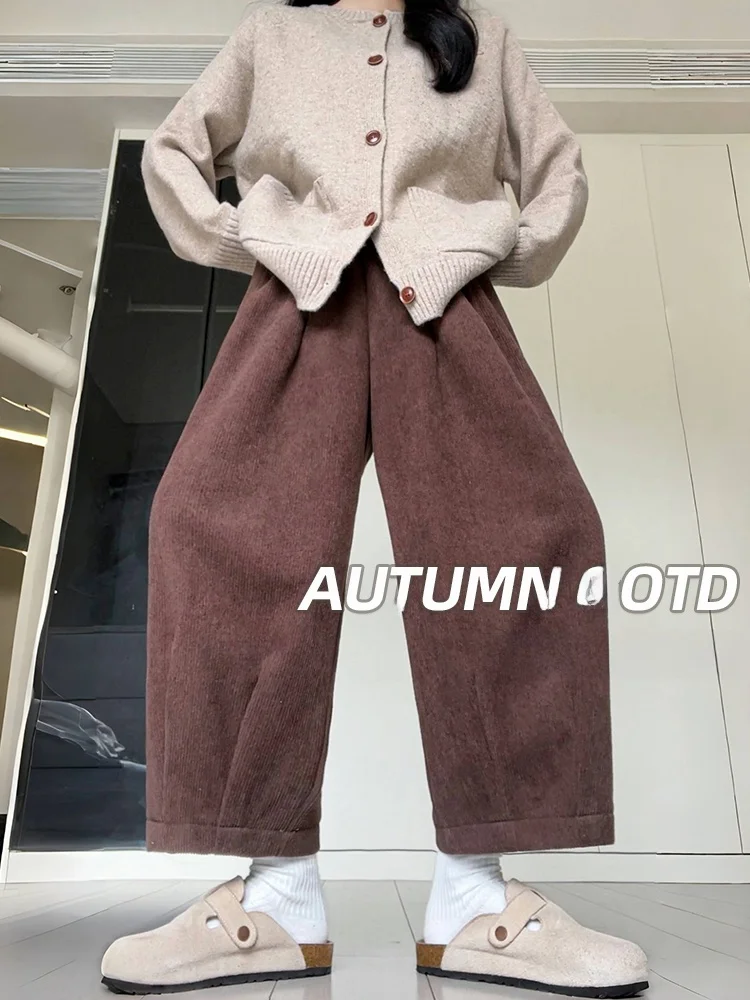 Corduroy Wide-Leg Pants Women Autumn and Winter Small Grandma's Pants High Waist Slimming Maillard Brown Casual Pants