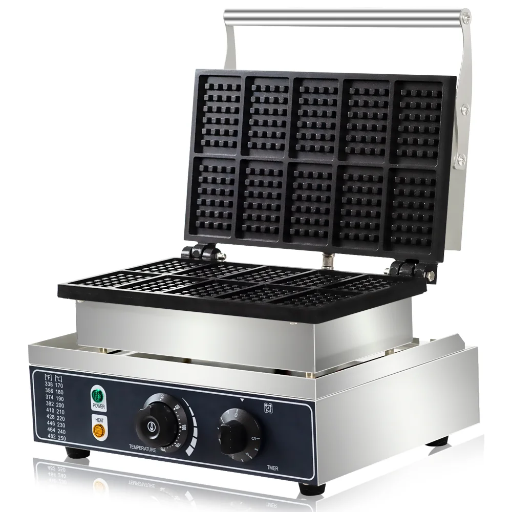 110 فولت/220 فولت التجارية الكهربائية 10 قطعة بلجيكا صانع الوافل فقاعة البيض كعكة فرن الإفطار آلة الوافل