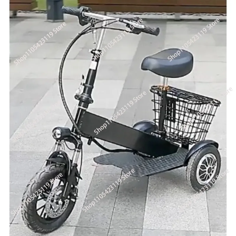 Waterproof Mini 3 Wheels Commuter Electric Scooter Senior Folding With Seat 500w lightweight Electric Tricycle With Basket
