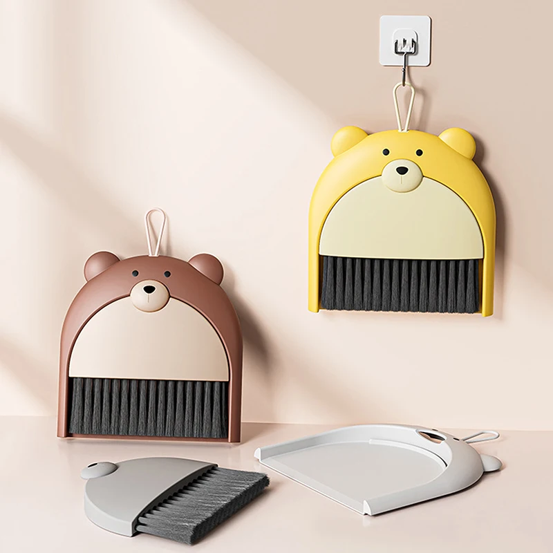 2pcs/set Small Broom Dustpan Set Cartoon Bear Household Desktop Garbage Shovel Dustpan Broom For Household Cleaning