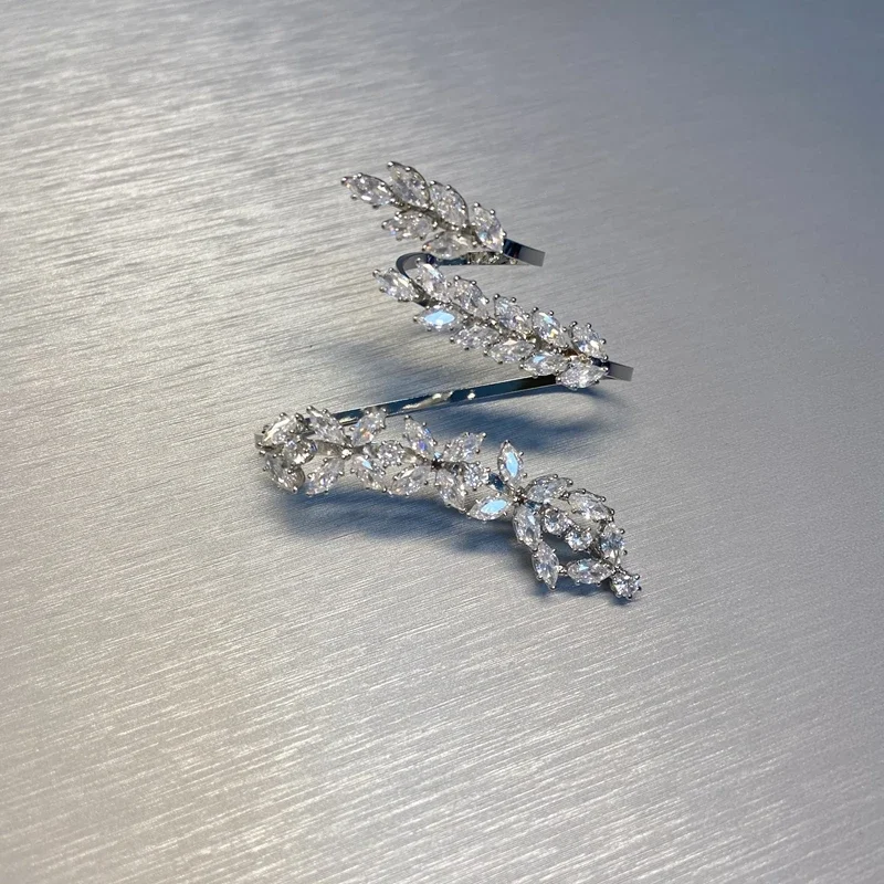 Zircon Plant Wheat Ear Palm Bracelet Link Two Finger Ring One Piece Hand Palm Bangle Jewelry Handlets For Women 925 Silver Color